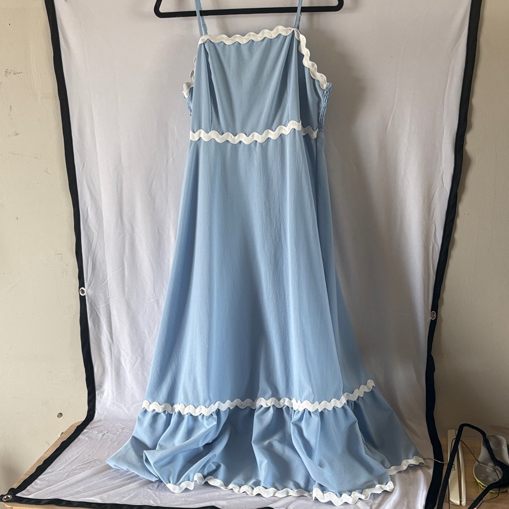 SHEIN Sky Blue Maxi Dress with White Trim